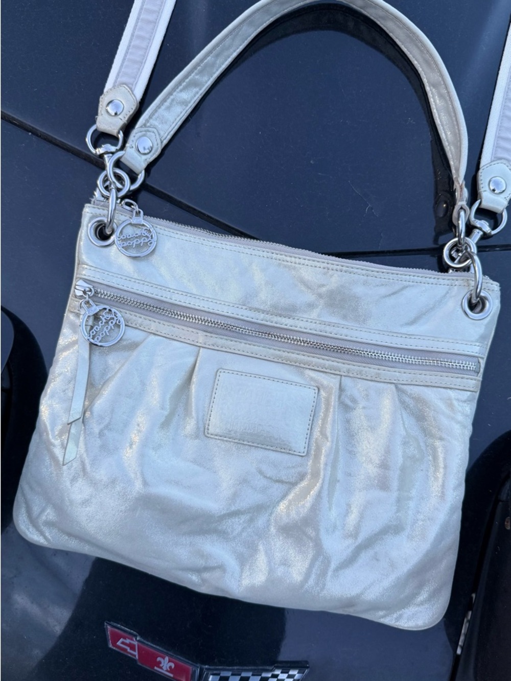 Coach Poppy Metallic Silver Shoulder / Crossbody Hand Bag 2010